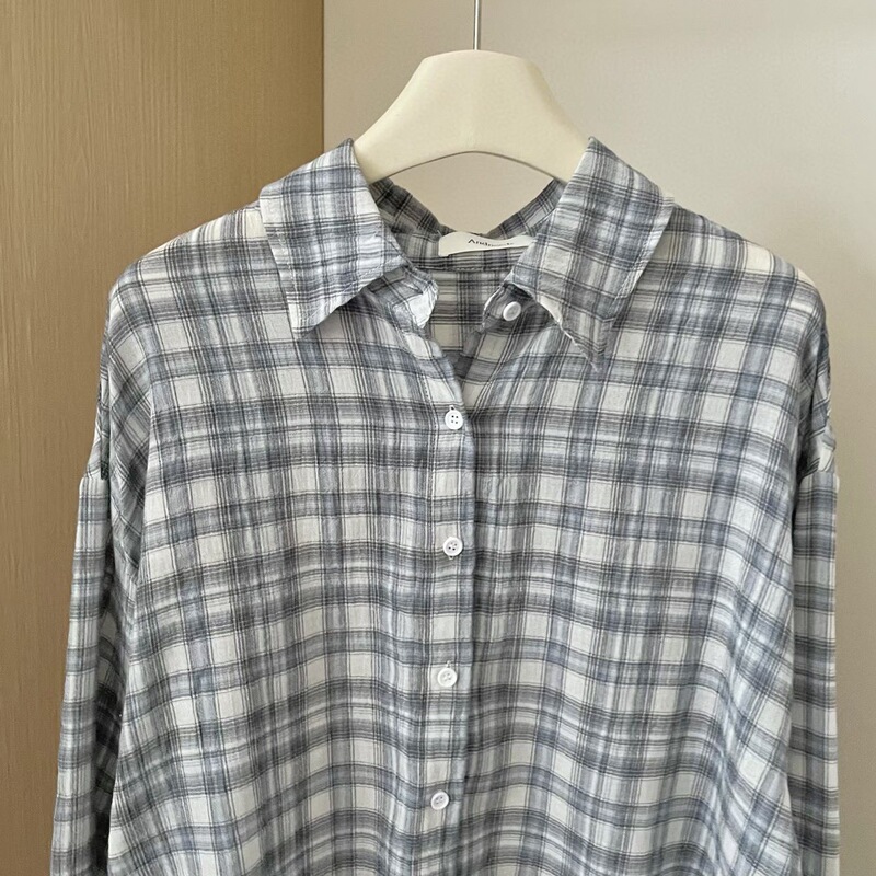 Andne*D Kim Ji-Soo Style Plaid Shirt Jacket for Women 26Ss Spring/Summer Korean Texture Sun Protection Thin Top Andne*D Kim Ji-Soo Style Plaid Shirt Jacket for Women 26Ss Spring/Summer Korean Texture Sun Protection Thin Top