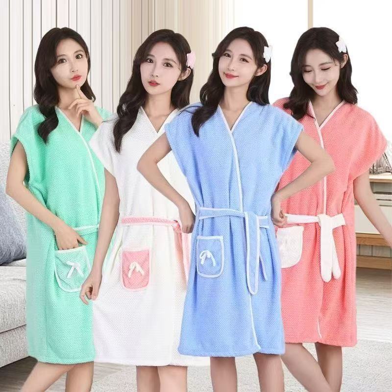 菠萝格无袖浴袍吸水绑带浴巾一体式加大珊瑚绒裕群包裹式高档睡衣