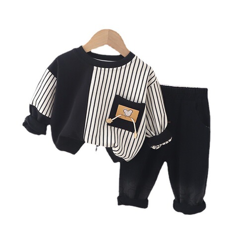 Children's new casual striped sweatshirt set for boys and girls, long-sleeved sweatshirt two-piece set for dropshipping