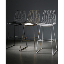 北欧轻奢吧台椅子个性酒吧椅创意金属高脚凳高凳子靠背铁线椅台凳