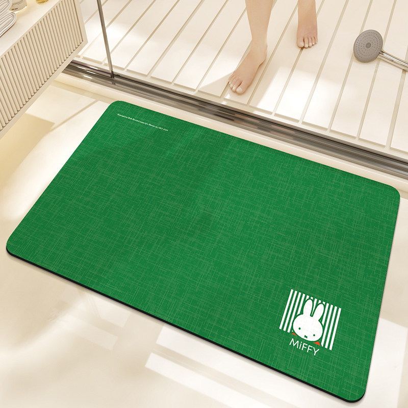 Cartoon Miffy Rabbit Oval Diatomaceous Earth Mat for Bathtub, Home Toilet Entrance Water-Absorbing Non-Slip Mat