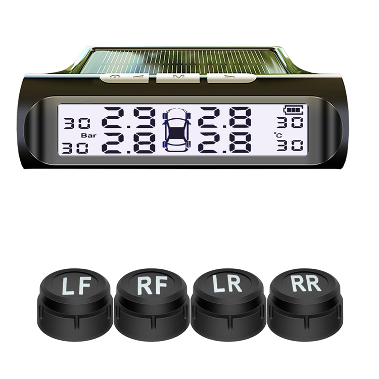 Monitor de presión de neumáticos de automóvil Detección de presión de neumáticos inalámbrica general TPMS Monitoreo de presión de neumáticos solares de alta precisión interno y externo