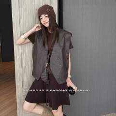 韩版时尚百搭PU皮无袖马夹女2025秋季新款设计感显瘦坎肩背心上衣