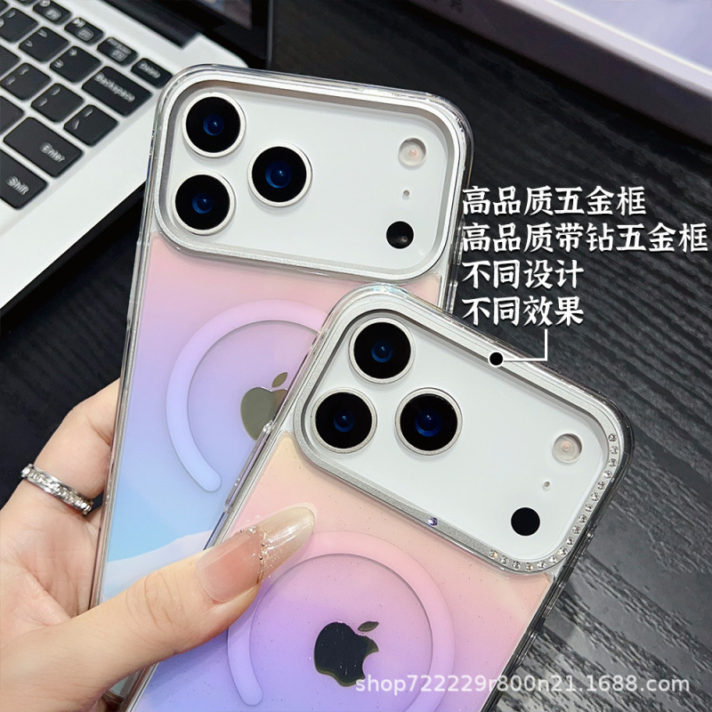 适用苹果17手机壳彩镀渐变色17Air透明闪粉iPhone17pro max磁吸壳|undefined