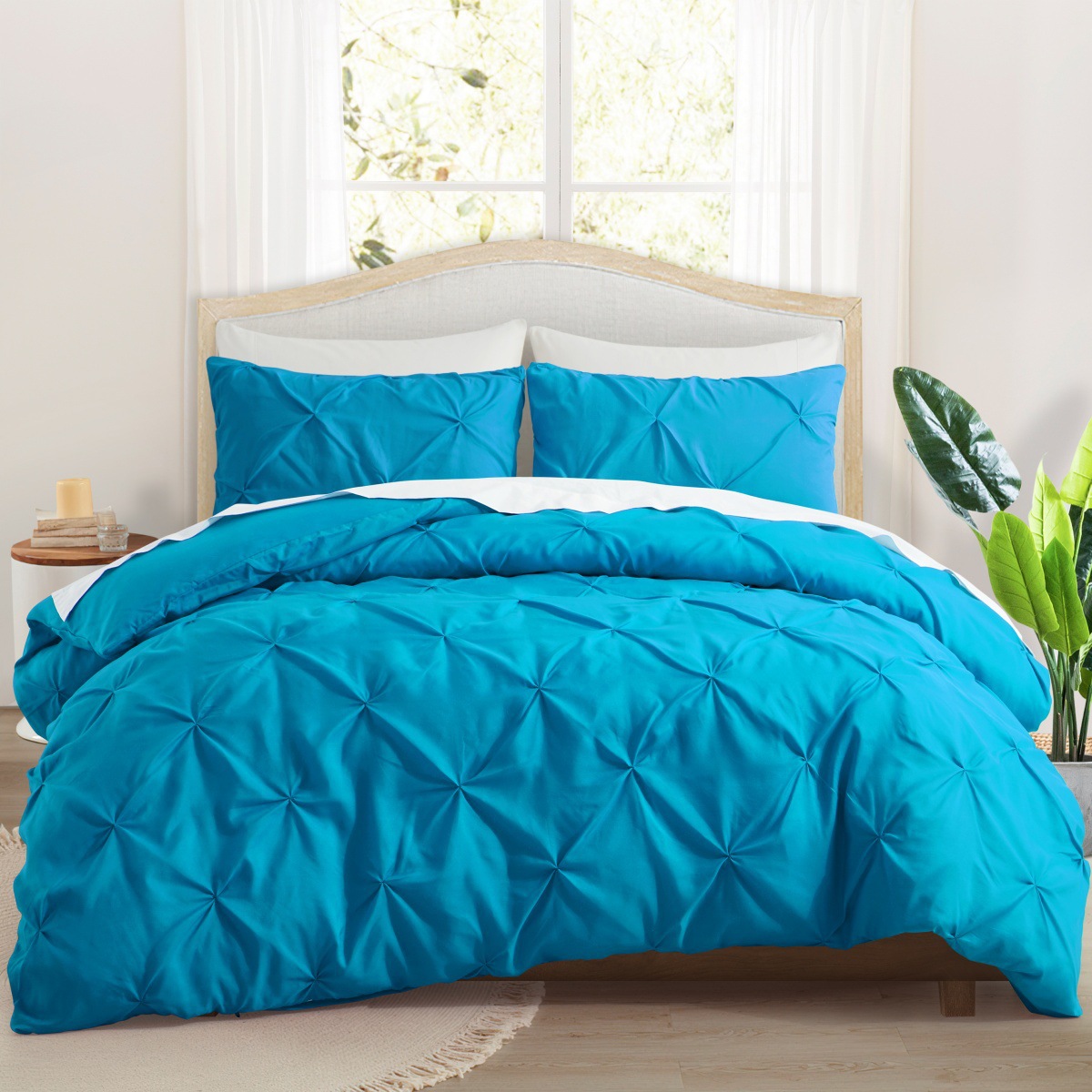 Crinkle Blue Duvet Cover Set - 3-Piece Nordic Style Geometric Bedding With Elastic Skirt (US Twin/Queen/King AU Single/Double EU Single/Double/King)_voghion.com