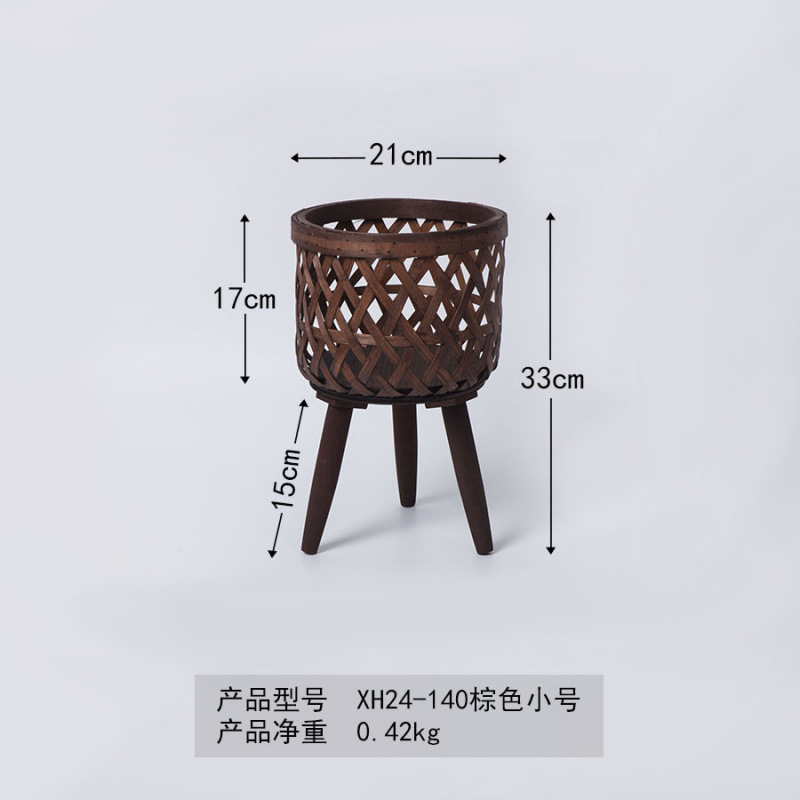 Maceta de ratán de estilo nórdico, balcón interior, sala de estar, planta, eneldo verde, soporte de flores de piso alto de madera tejido a mano