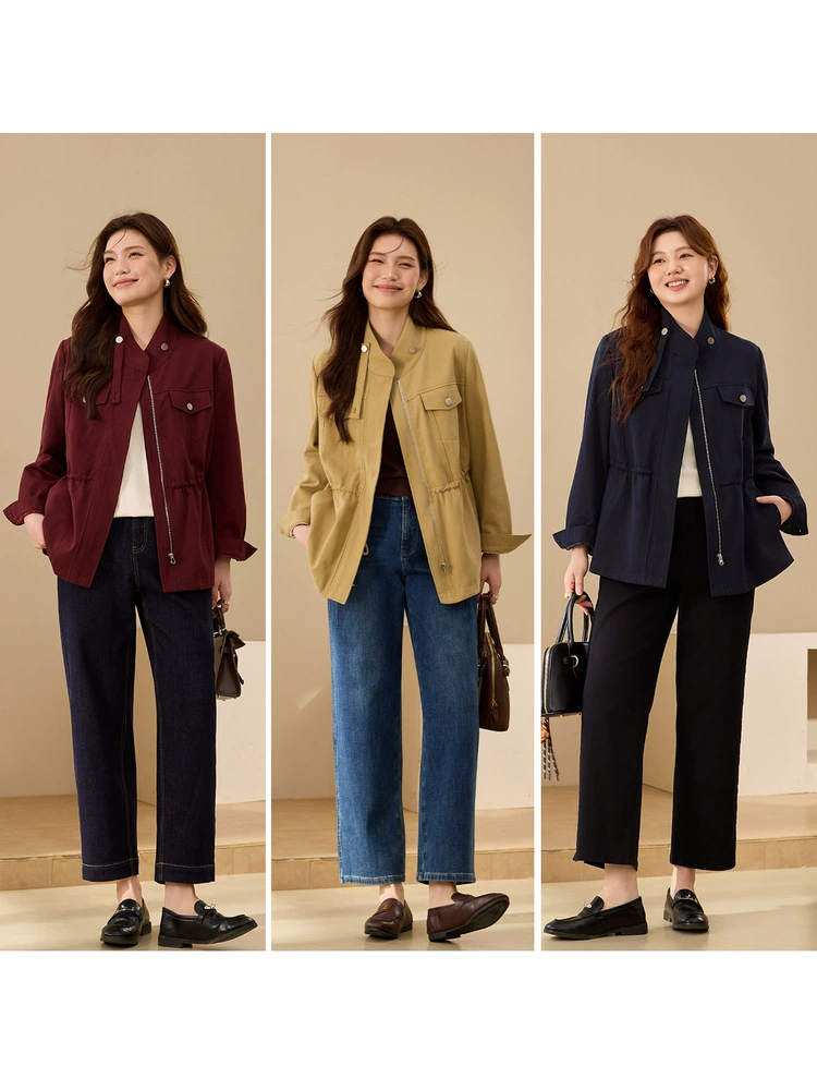 Jacket, fitted cotton autumn brace, plus size