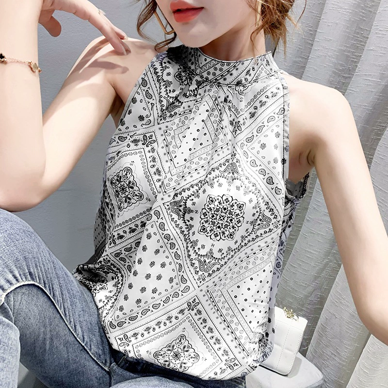 Summer retro beach fashionable tank top, floral print, Korean style, oversize