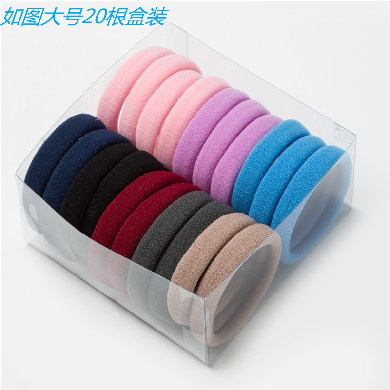 20 bandas para el cabello en caja Banda de goma elástica alta negra Anillo de toalla sin costura Cuerda de pelo elástica gruesa de alta cubierta de cuero simple Cuerda de pelo