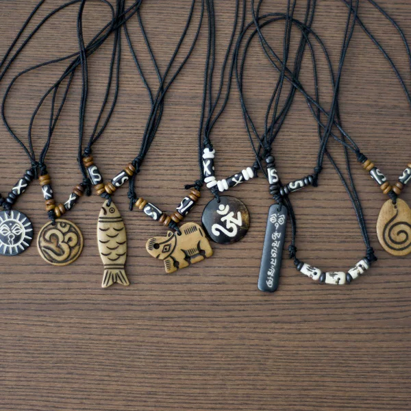 Nepal Yak Bone Necklace Yak Bone pendant/Necklace hand carved six words Sanskrit