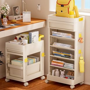 Bookshelf Storage Rack Floor-Standing Movable Student Home Schoolbag Desktop Storage Integrated Wall Side Narrow Simple Bookcase