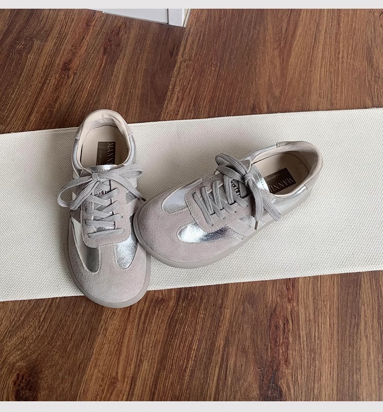 Scarpe da ginnastica tedesche retrò in pelle opaca color oro da donna, suola morbida, scarpe sportive casual, abbinate ai colori, con lacci, scarpe Forrest Gump_voghion.com