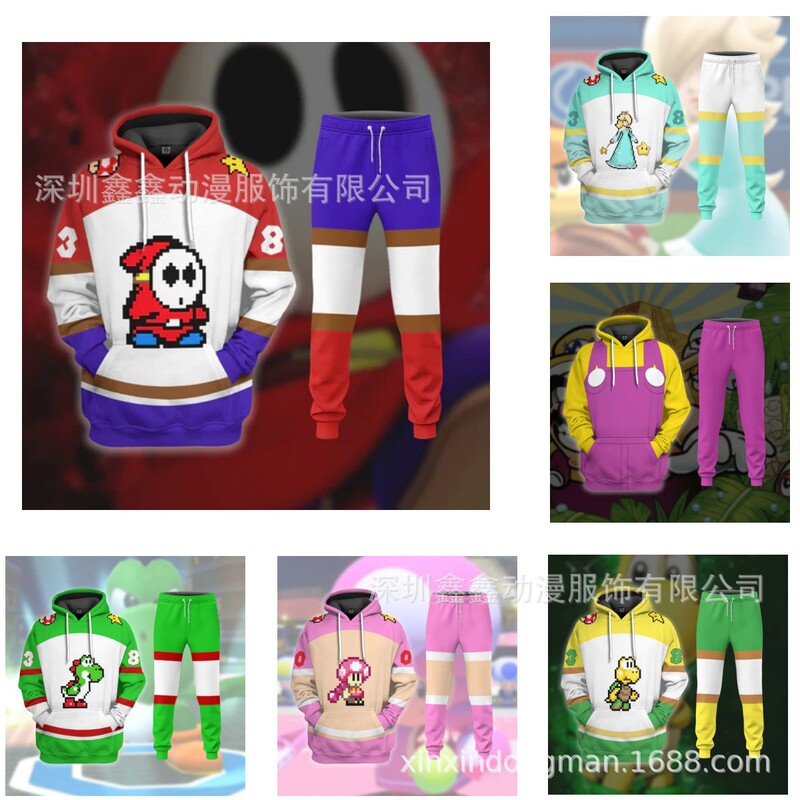 2023 New Super Mario Series cosplay Anime Digital Print Parent-child Sweatshirt Set