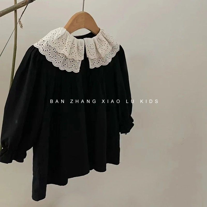 Qian Qi niñas de otoño nuevo borde de encaje reanudación de color sólido vestido de solapa vestido de moda coreano para mujeres