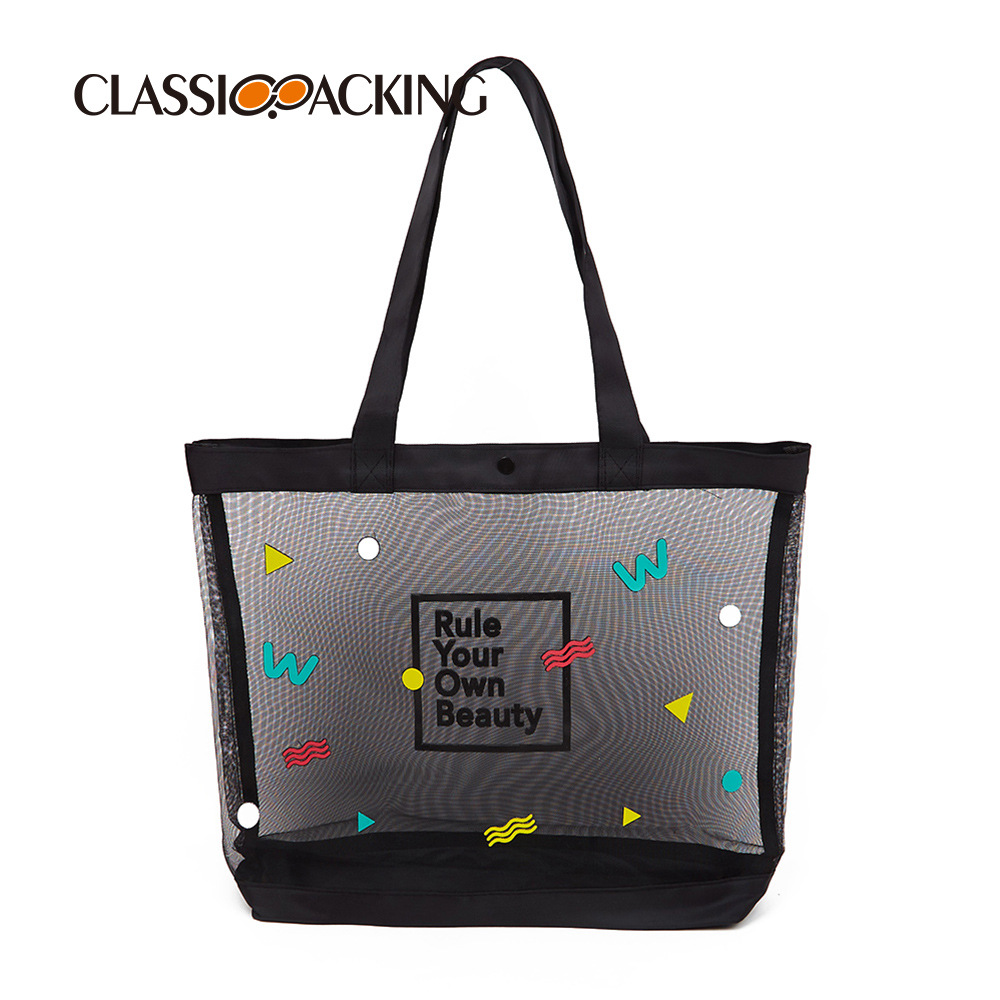 Bolso de gran capacidad al por mayor de fábrica diseño original bolsa de asas de material de malla bolsa de hombro se puede imprimir logo