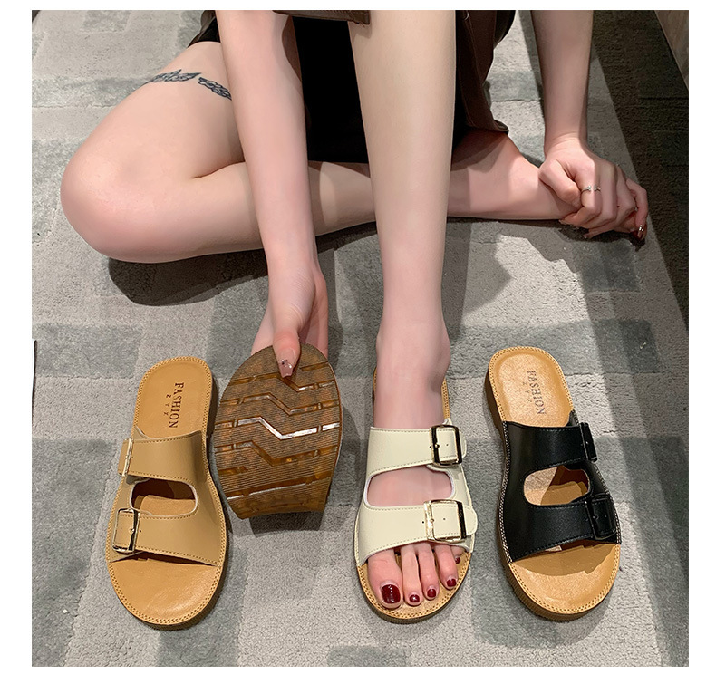 Echt leer Oxford-slippers met zachte zolen Dames zomer bovenkleding 2023 nieuwe all-match strandsandalen met riemgesp_voghion.com