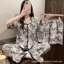 外贸夏季三件套蝴蝶结睡衣女士韩版宽松微商网红直播女家居服批发