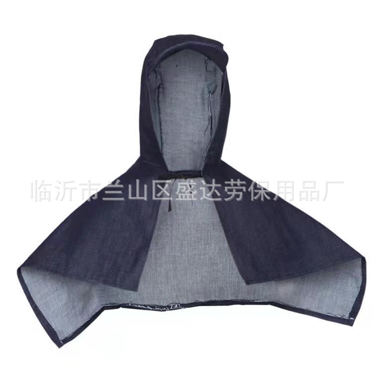 厂家批发牛仔布劳保系带披肩帽防尘帽檐风帽打磨搬运防护头帆布帽