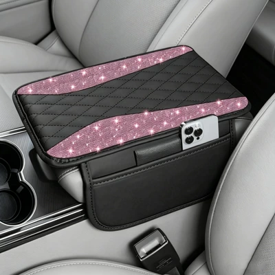Storage Bag Protective Mat, Armrest box pad - pink-angel-wings-rhinestones
