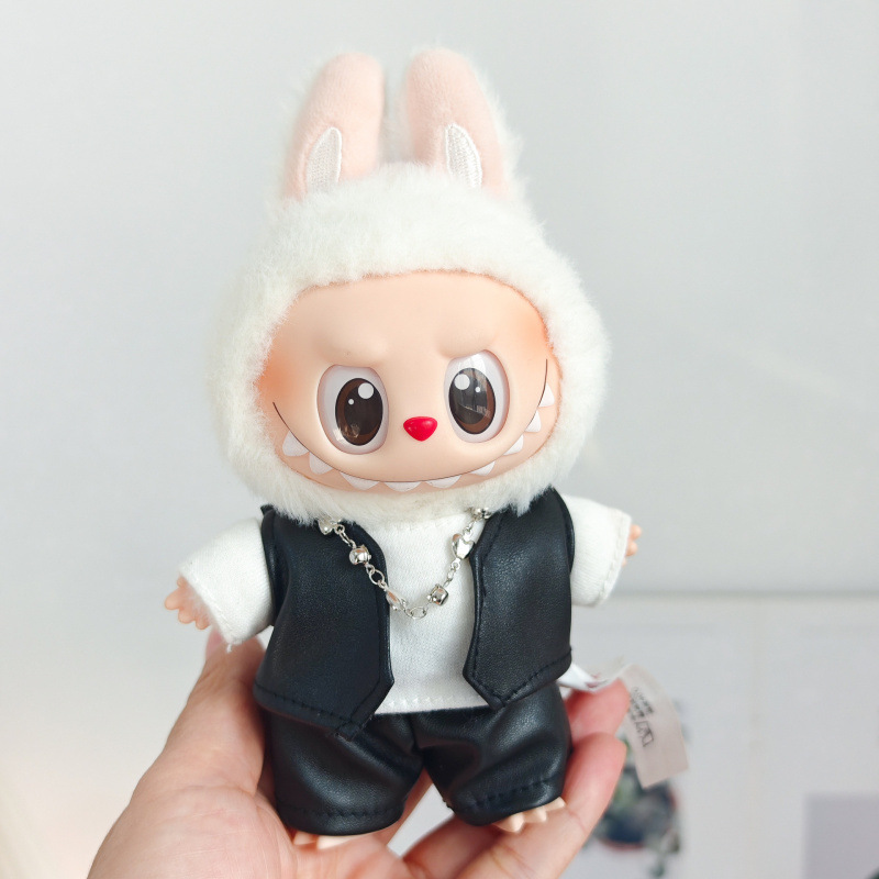 17 センチメートルビニールぬいぐるみマカロンラブブ LABUBU ベビー服ピンクガーゼスカートヘアアクセサリー着替え|undefined