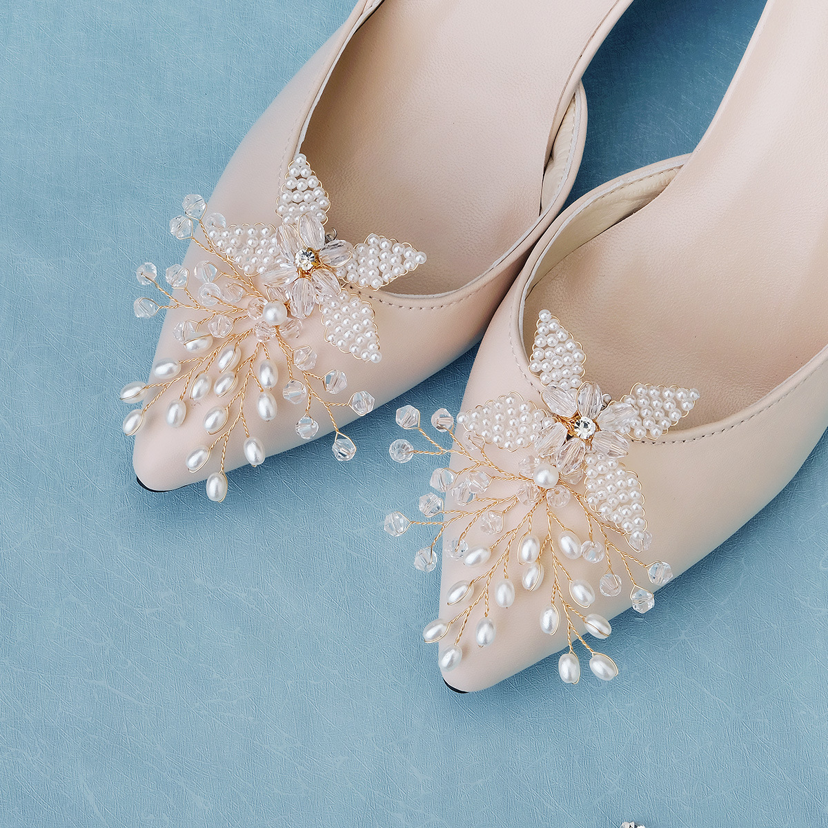 European And American Bridal Jewelry Removable Crystal Pearl Shoe Buckle DIYHigh-heeled Shoes Accessories Hand-beaded Bridal Shoe Flowers