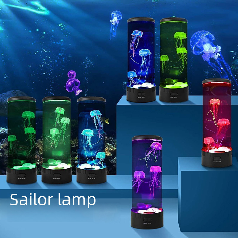 Creative new medium-sized simulation cylindrical LED jellyfish lamp colorful color-changing atmosphere cross-border night light usb plug-in