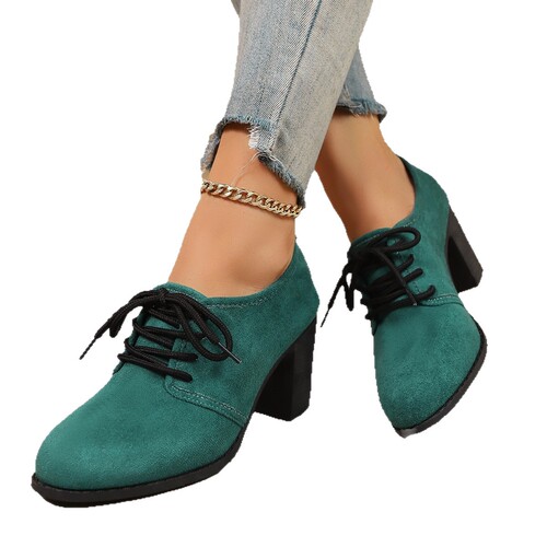 Suede lace high-heeled professional single-layer shoes women's autumn new leopard-print retro deep-cut low-cut single-layer shoes