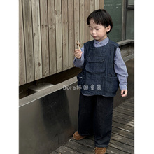 波拉bora韩国儿童马甲秋冬装男女童日系牛仔外套中小宝宝工装上衣