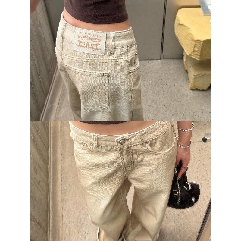 SUN11【Khaki Double-Breasted Pants】American-style low-waist hot girl jeans for women, loose wide-leg curved pants for autumn SUN11【Khaki Double-Breasted Pants】American-style low-waist hot girl jeans for women, loose wide-leg curved pants for autumn