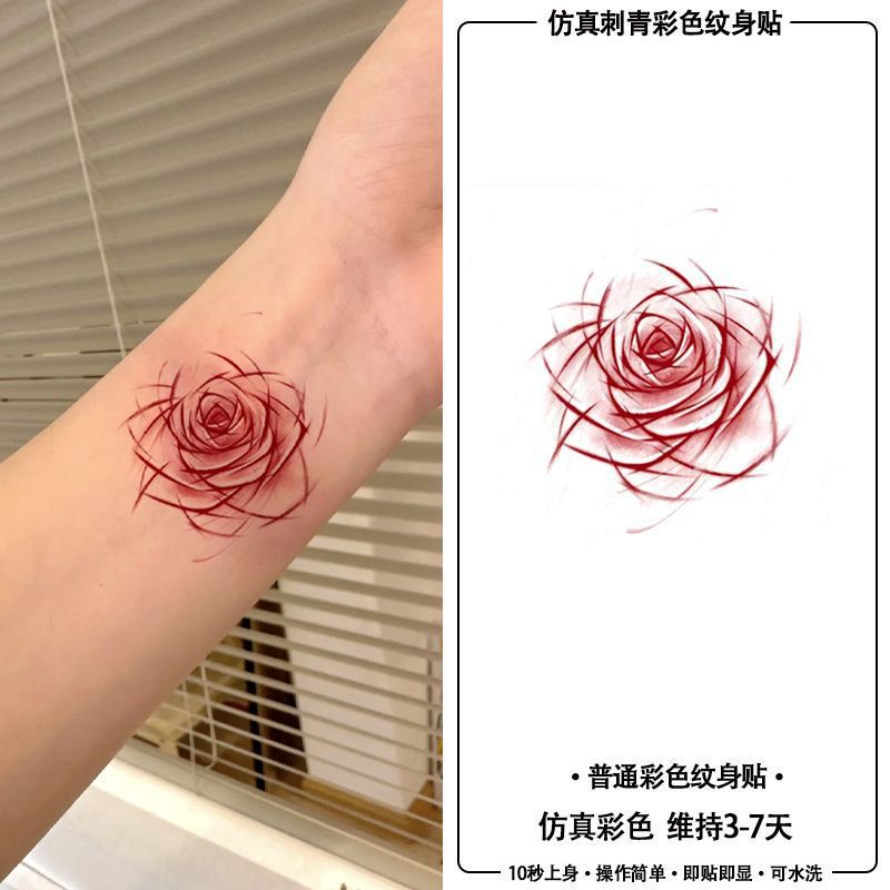 Pure Desire Wind Knife Carved Rose Wrist Colorful Cute Tattoo Sticker Not Reflective Spice Collarbone Realistic Sweet Cool Sexy Sticker