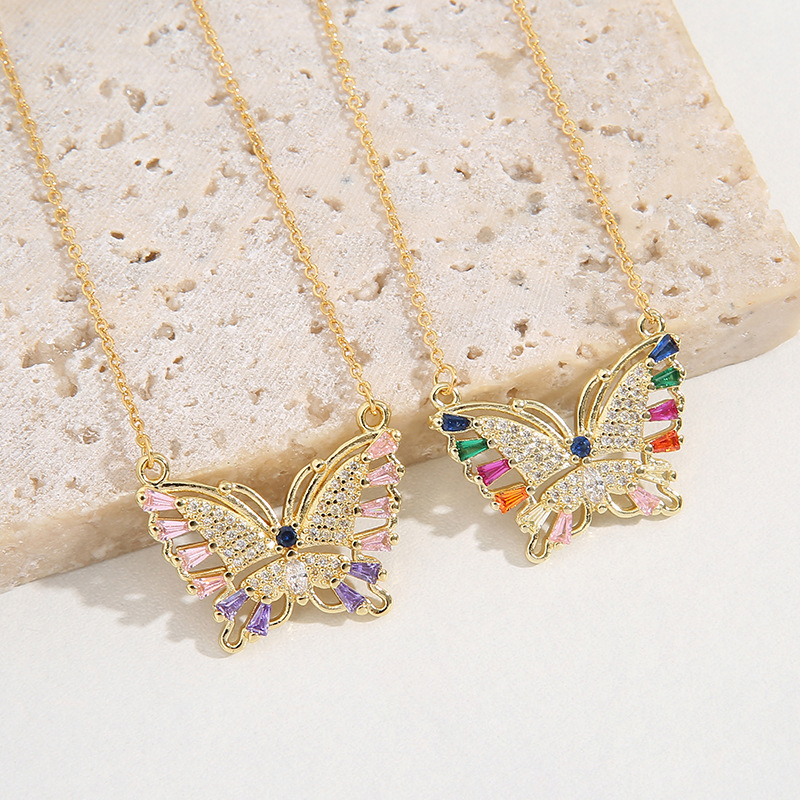 Fashion Butterfly Copper Plating Inlay Zircon Pendant Necklace 1 Piece