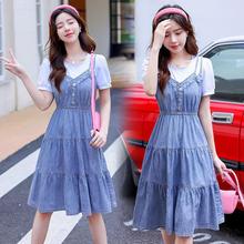 牛仔背带裙女2022年夏季新款韩版宽松小个子洋气休闲假两件连衣裙
