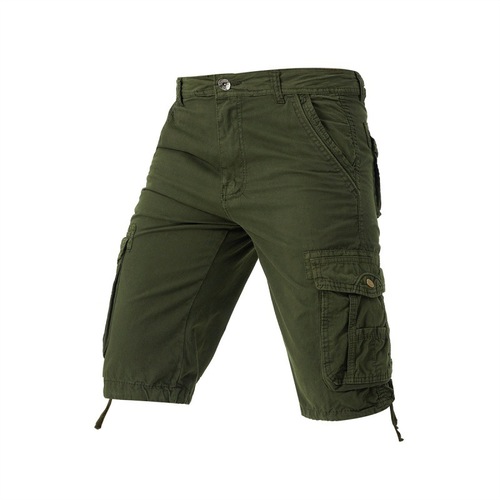 Men's Casual Work Shorts, Solid Color, Unisex Military Style, Korean Version, Multi-Pocket Pants, Model 3604