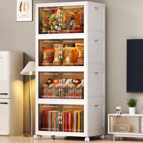 Double-Door Folding Storage Cabinet for Home Clothes Multi-Layer Magnetic Door Children Plastic Toy Snack Storage Cabinet