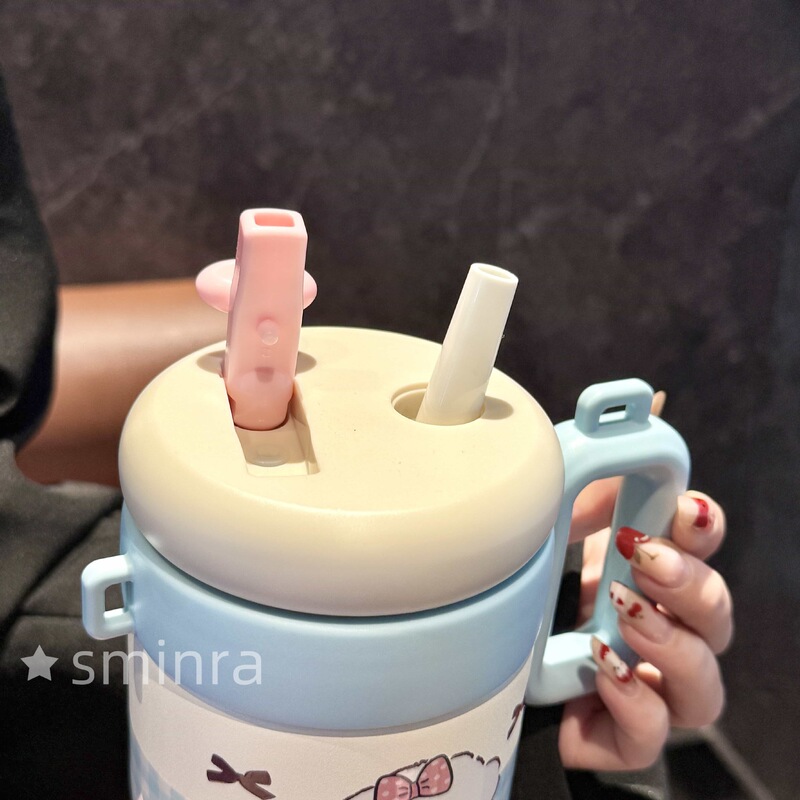 高颜值保温杯女生桌面杯2025新款便携水杯办公双饮吸管杯咖啡杯子|undefined