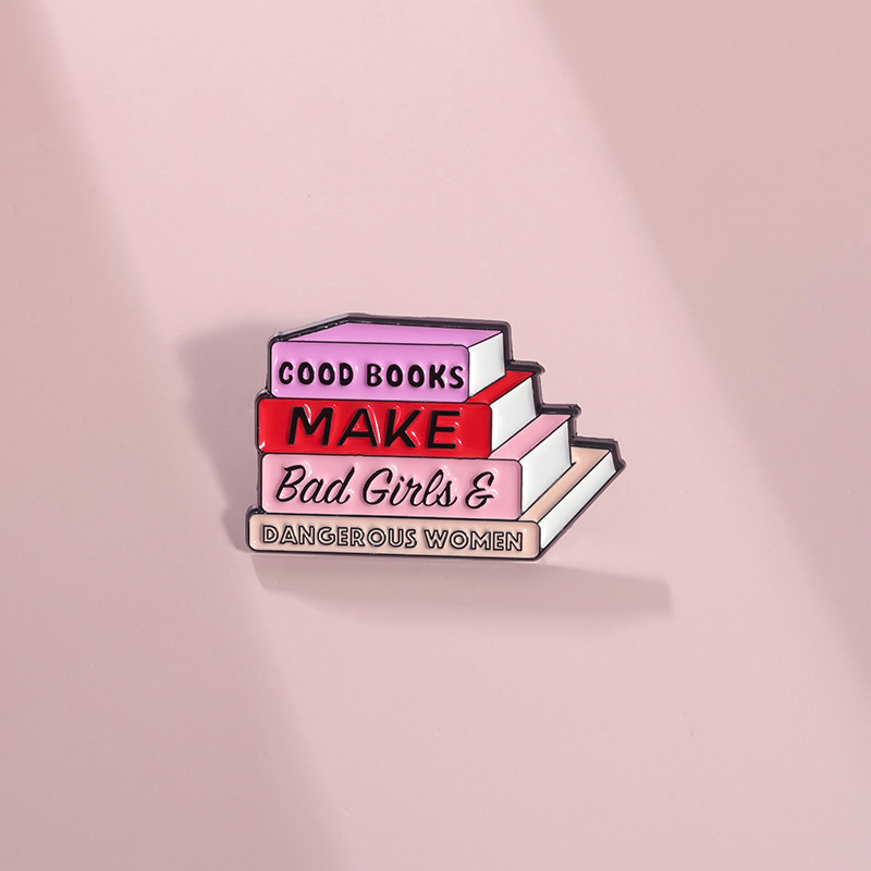 Dangerous women and bad girls pink knowledge books metal brooch clothing accessories collar pin badge