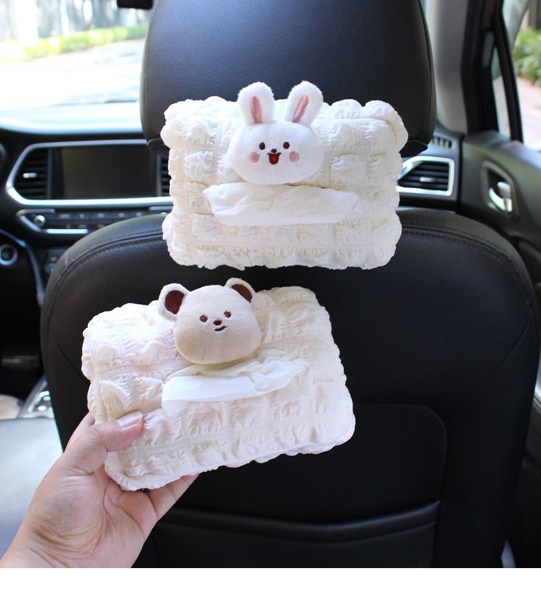 Cute car-mounted tissue box, hanging tissue box set for sun visor, armrest box, car seat tissue hanging bag for women