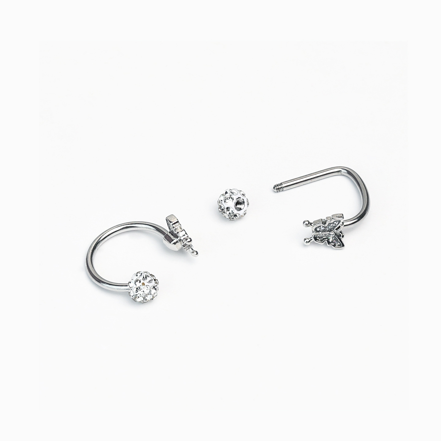 Fine Glitter Silver Butterfly Lip Ring C-Ring D-Ring Sparkling Mud Ball Ear Bone Ring Lip Stud Hot Girl Style Piercing Jewelry detail image 8