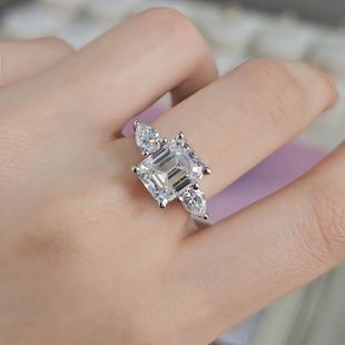 Cross-Border 4 Carat Luxury Emerald Water Drop Moissanite 925 Silver Ring High-End Wedding Ring Factory Direct Sales Wholesale