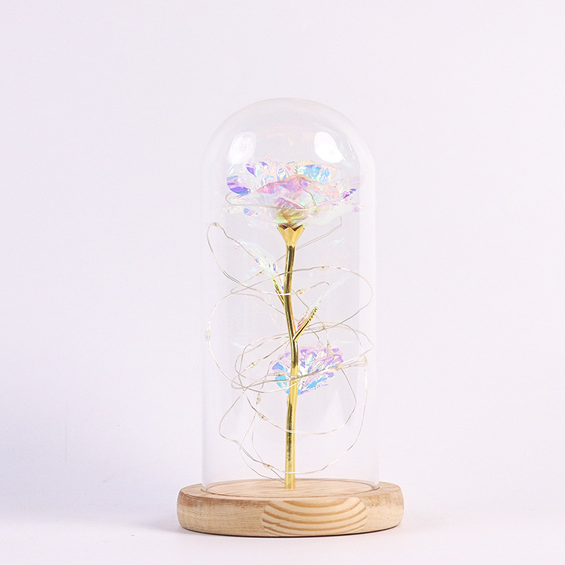 Haus & Gaart Chrëschtdag onstierflech Blummenglaslampeschierm mat Liicht LED Rous Simulatioun Blummen Nuetsliicht Acryl kreativt Kaddo_voghion.com