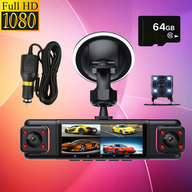 4 Lens 360°: Qìchē Driving recorder - front-lens-left-lens-right-lens-rear-lens-64g-card
