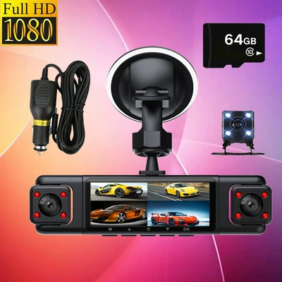 4-Record 360-Degree Wifi Driving: Driving recorder - front-lens-left-lens-right-lens-rear-lens-64g-card