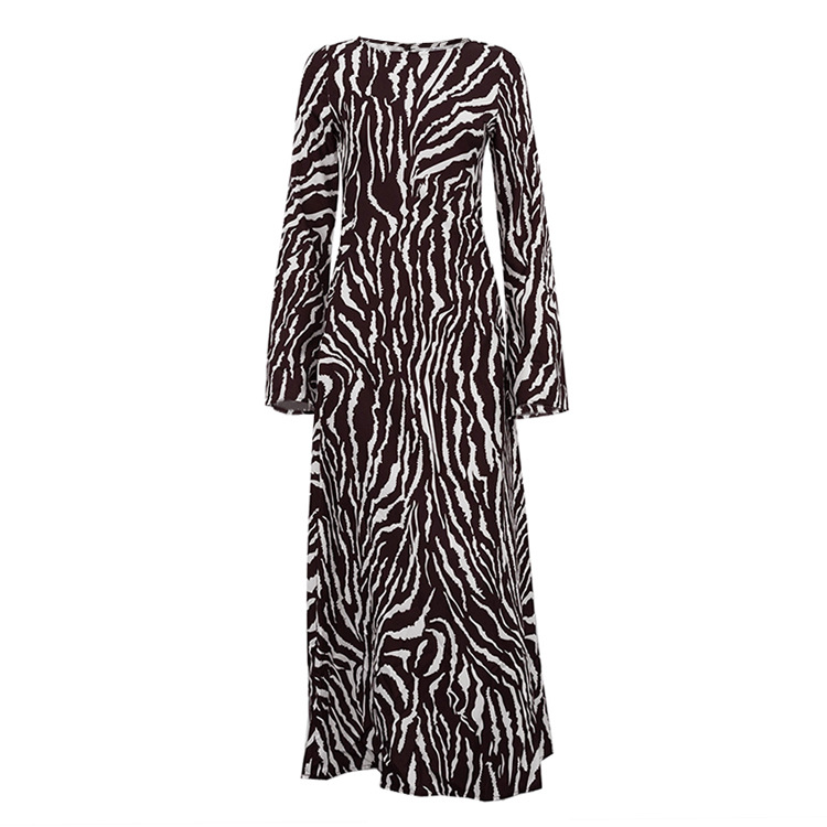 Striped Printing Loose Dress Casual round Neck Long Sleeve Dress Women Autumn Winter