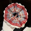 8#Retro red and blue contrast plaid four-layer lace hair tie about 16cm