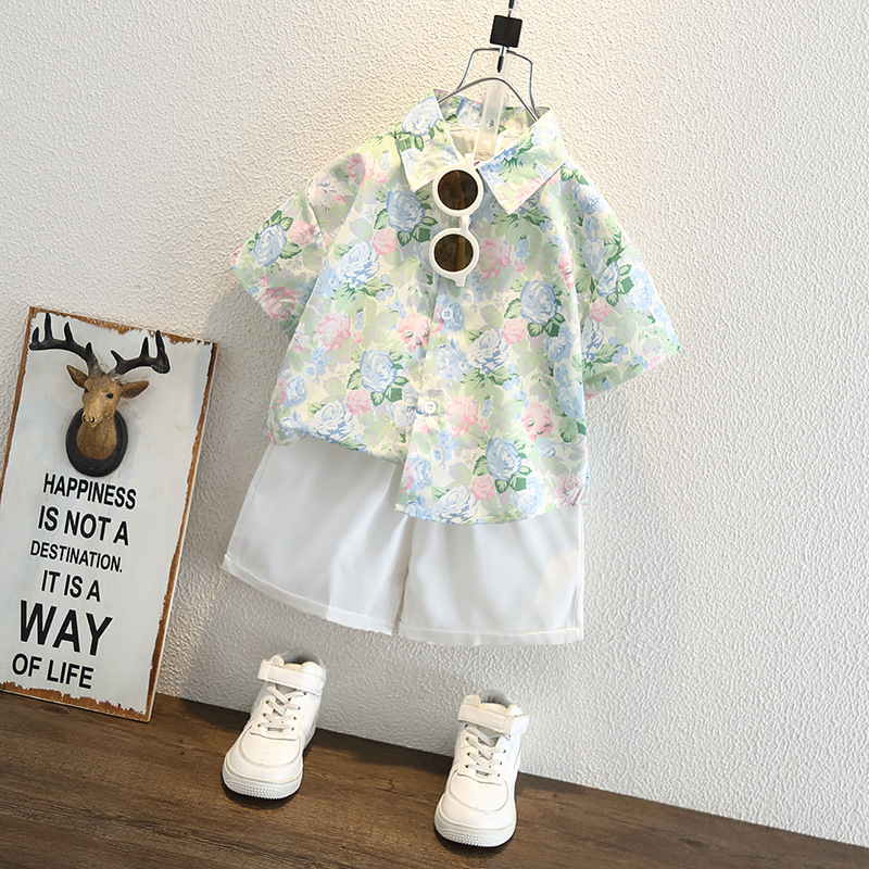 7830 nuevo traje de verano camisa de manga corta para niños de dos piezas ropa de playa para niños pequeños y medianos