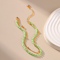 夏季新品小清新不規則切面設計碧綠色原石腳鏈波西米亞風簡約足鏈