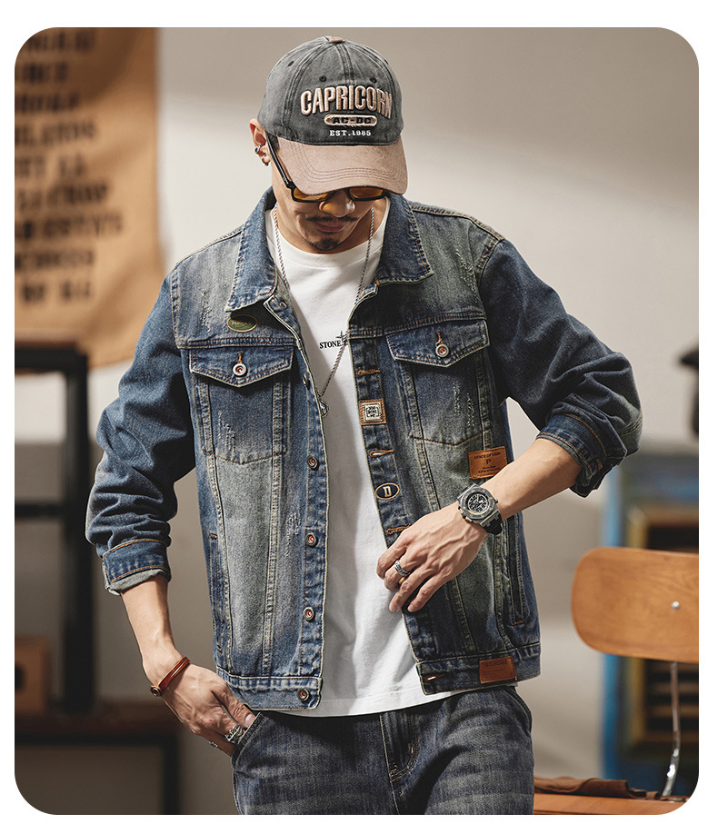 Herr retro denimjacka för höst vinter slim fit tvättad_voghion.com