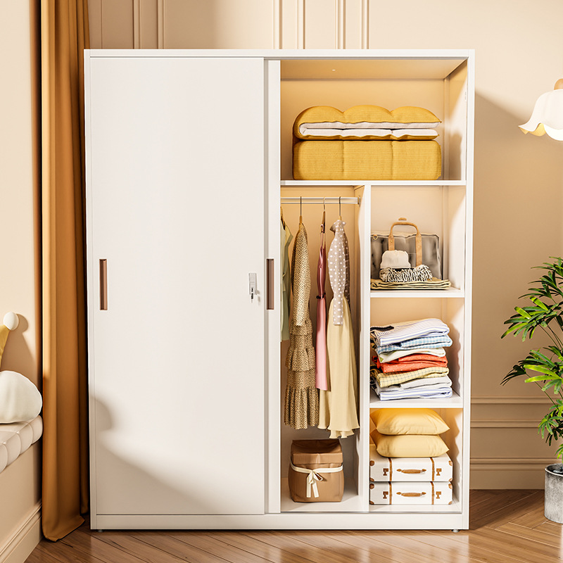 Iron Household Large Wardrobe Modern Simple Balcony Sliding Storage Cabinet Steel Lockable Children's Bedroom Storage Wardrobe