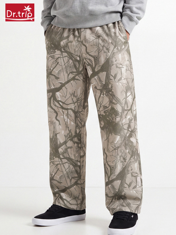 Cross-border American-style autumn trendy fitness pants, digital print sports pants for men, European and American loose wide-leg straight jogging pants