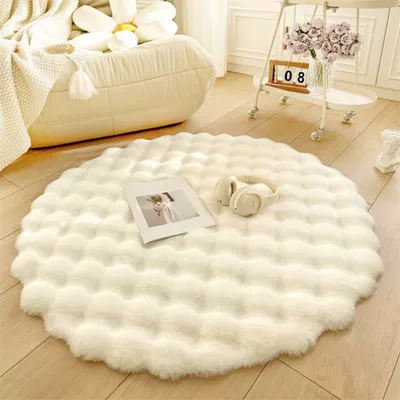 Car Carpet Cut, Wabi-Sabi Style Carpet, Light - white-thick-bubble-velvet-35cm-round